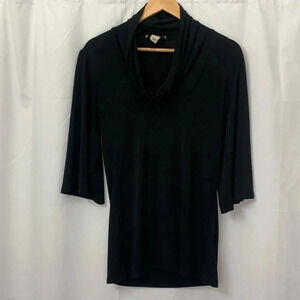 Women’s White House Black Market Cowl Neck 3/4 Sleeves Top Black Size Medium EUC